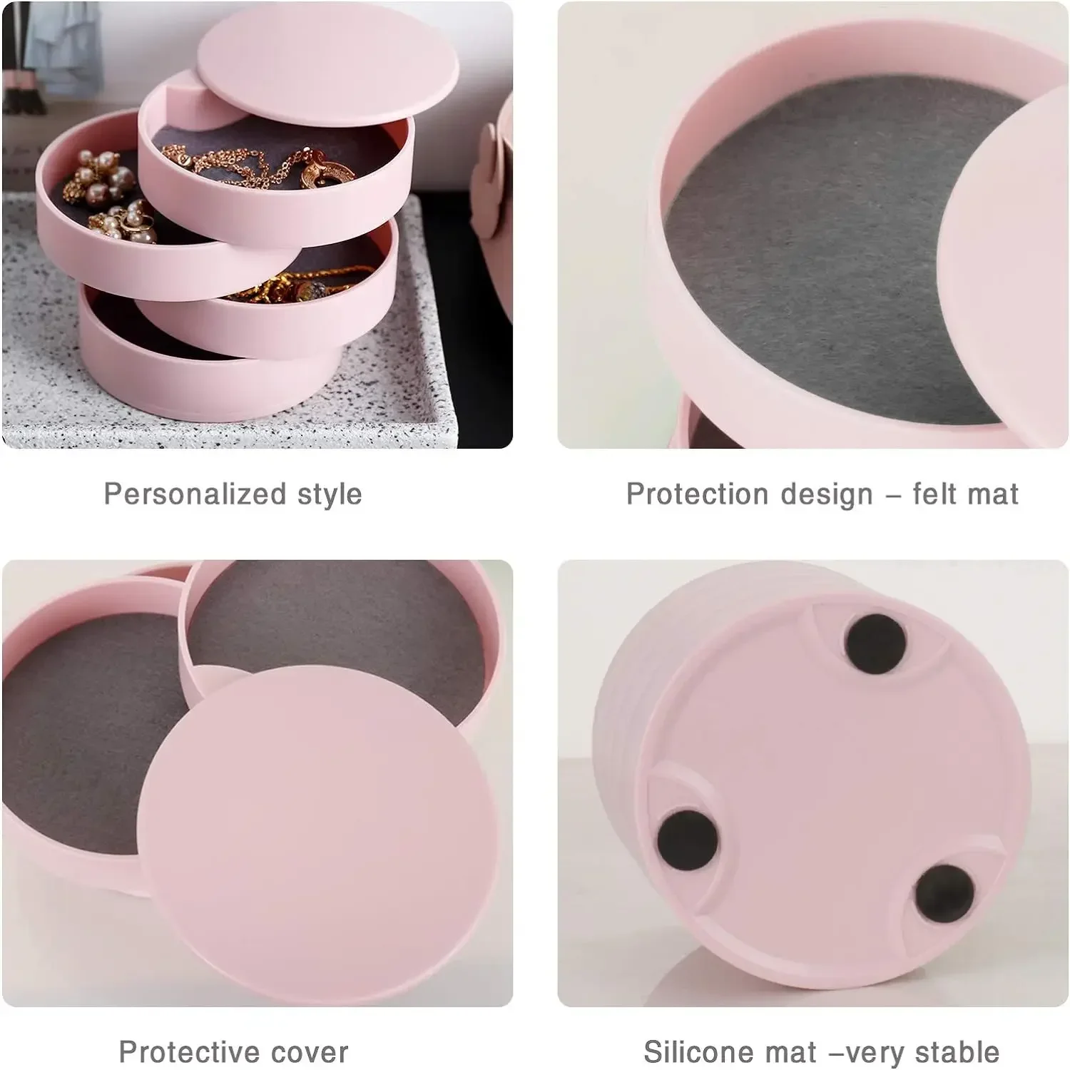 5 Layers Rotating Jewellery Storage Box Women Necklace Desk Organizer Earring Holder Travel with Lid for Ring Bracelet Storage