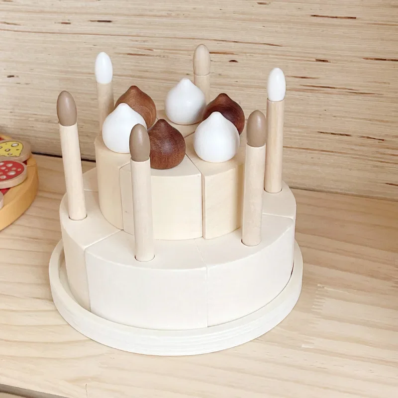 

Toddler Toys Simulated Wooden Playing House Children Birthday Cake Toy Puzzle Montessori Social Games Building Blocks Set Gifts