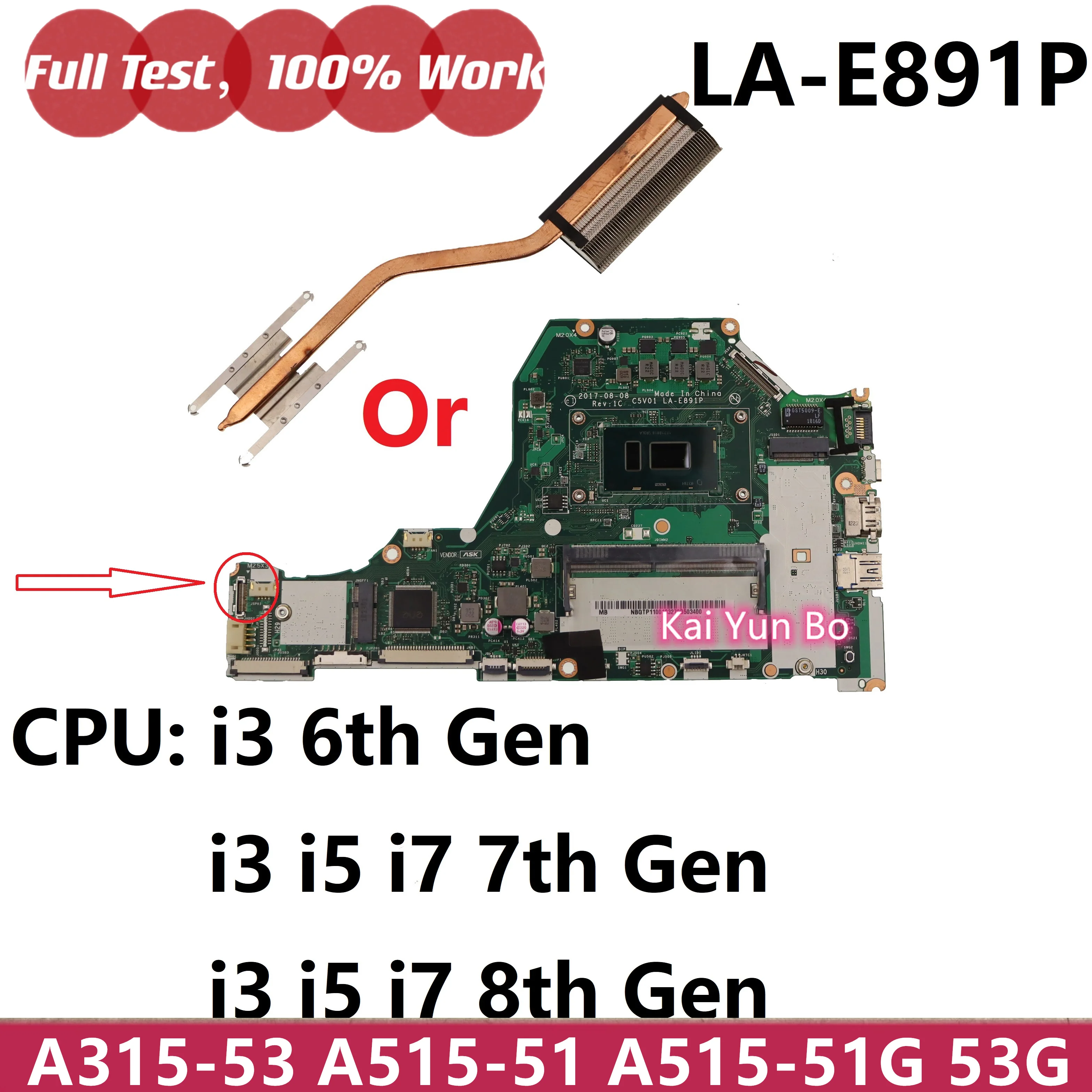 C5V01 LA-E891P Notebook For Acer Aspire A515-51 A315-53 A515-51G A315-53G Laptop Motherboard W I3 I5 I7 CPU RAM: 4GB Mainboard