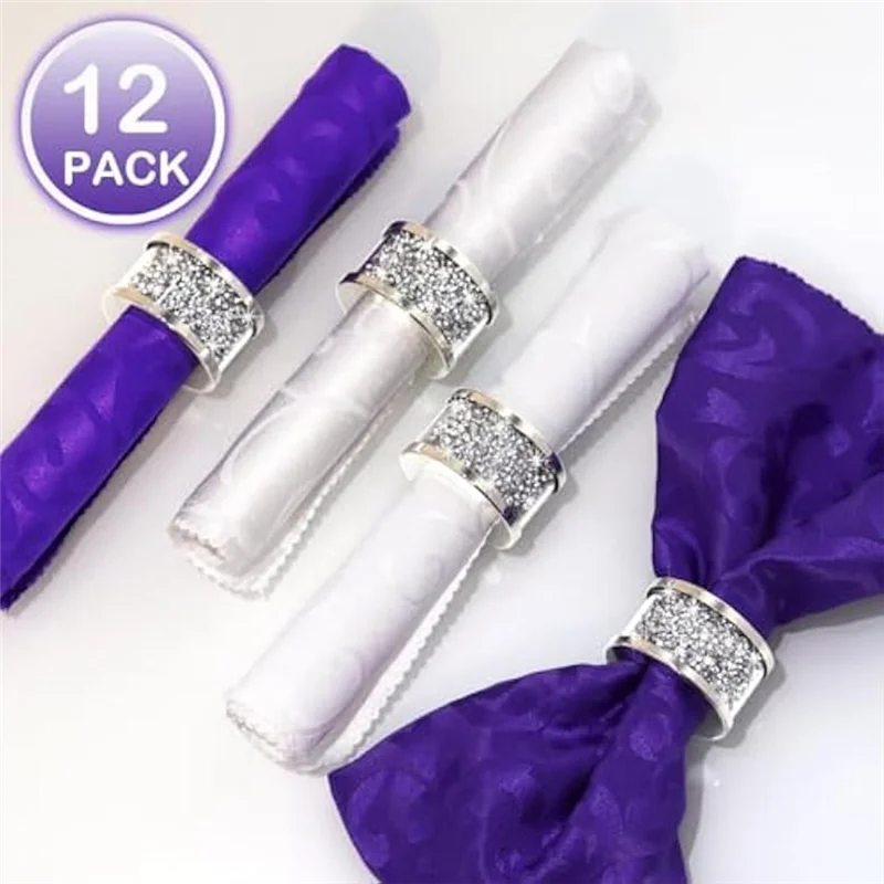 

A29M-12Pcs Crystal Glass Napkin Holder Napkin Rings,Glam Crushed Diamond Table Settings Bling Serviette Buckles Cloth Holder