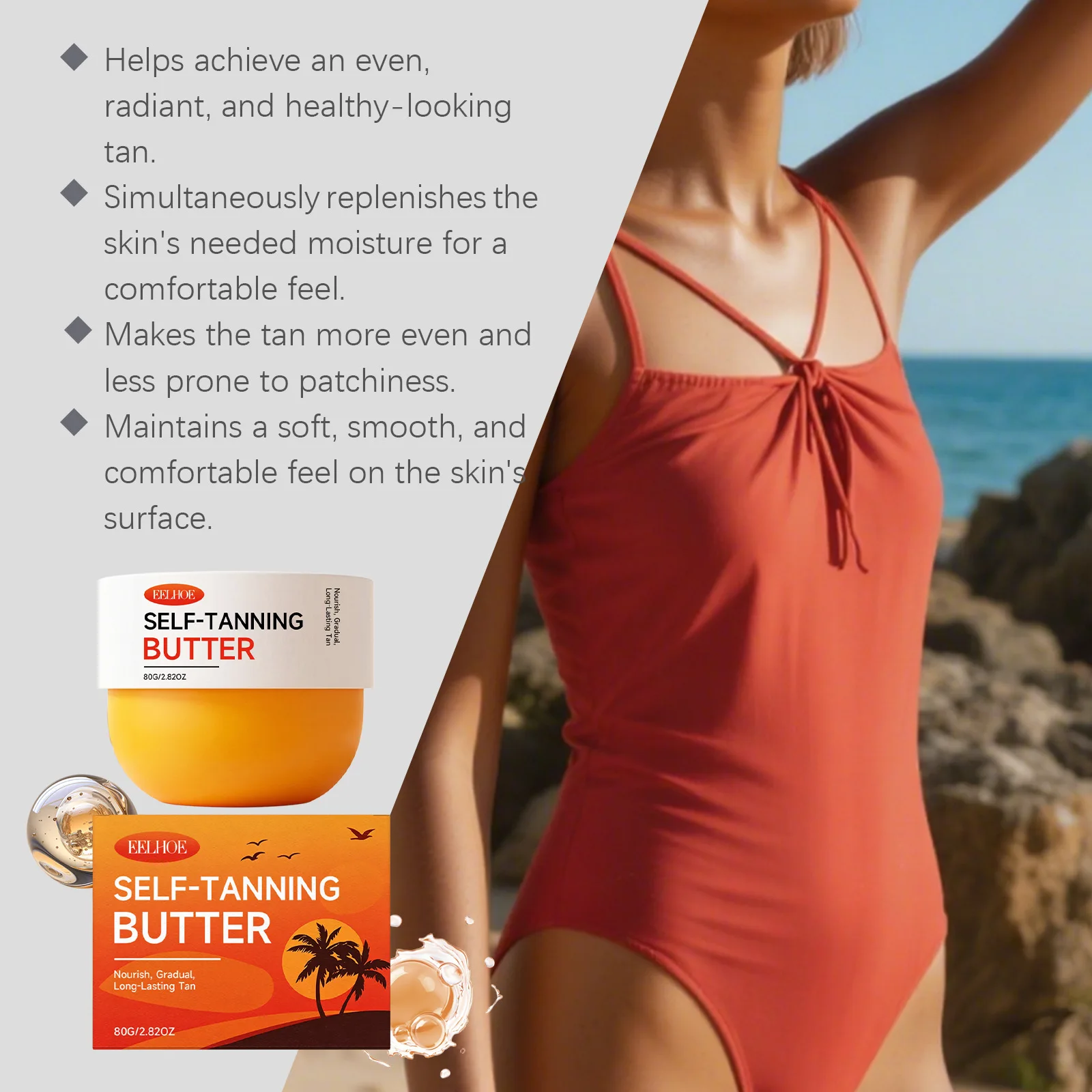

EELHOE 80g Bronzing Body Cream Sunless Tanning Lotion for Dark Golden Glow Hydrating Self Tanner for Natural Color Long Lasting