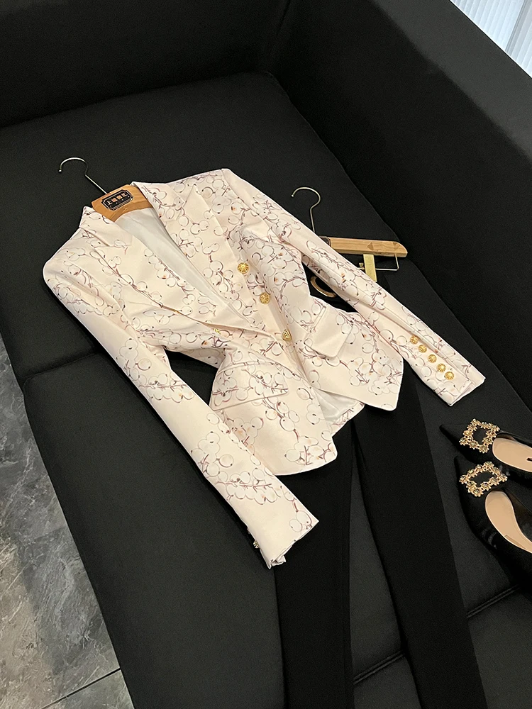 

Весенний модный кардиган с цветочным узором 2026 года, женский высококачественный укороченный жакет B20036, деловой стиль, с длинным рукавом