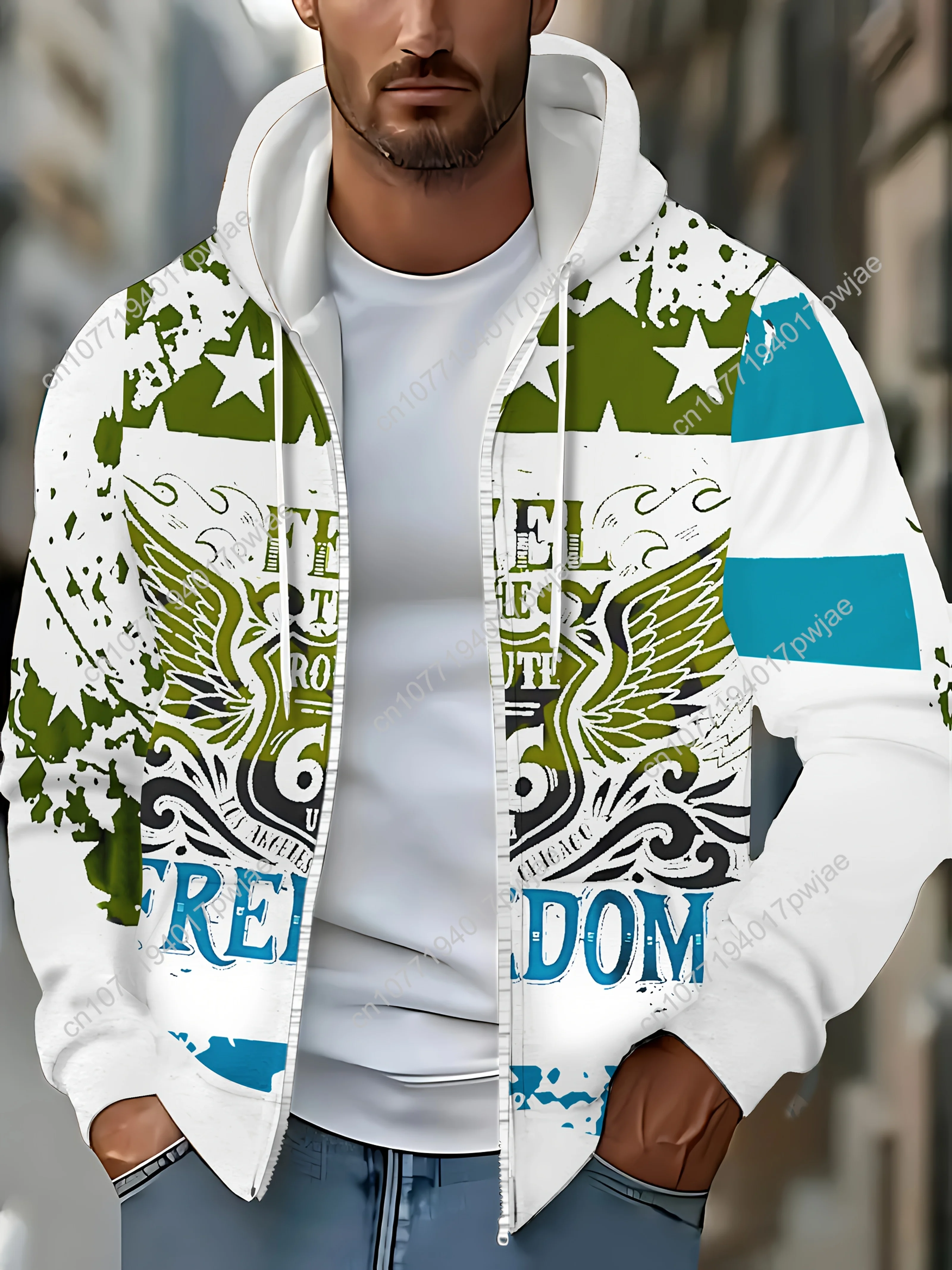 Herren-Sweatshirt mit langen Ärmeln, Reißverschluss, Buchstaben-Aufdruck, Kapuzenpullover, lässige Outdoor-Jacke für Herbst und Winter mit Kordelzug und Taschen, Everyd