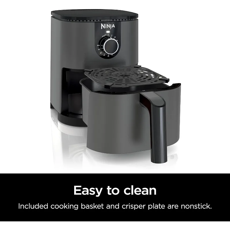 Ninja AF080 Mini Air Fryer, 2 Quarts Capacity, Compact, Nonstick, with Quick Set Timer, Grey