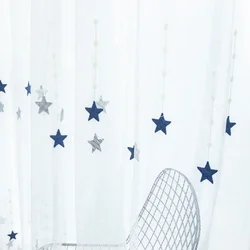 Cortina de tul bordada con estrellas azules oscuras para habitación de niños y niñas, cortina transparente blanca moderna para sala de estar, hecha a medida, WP309D3