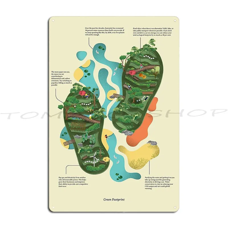 Nature And Us  Green Footprint Metal Plaque Poster Designing Funny Cinema Cinema Print  Tin Sign Poster