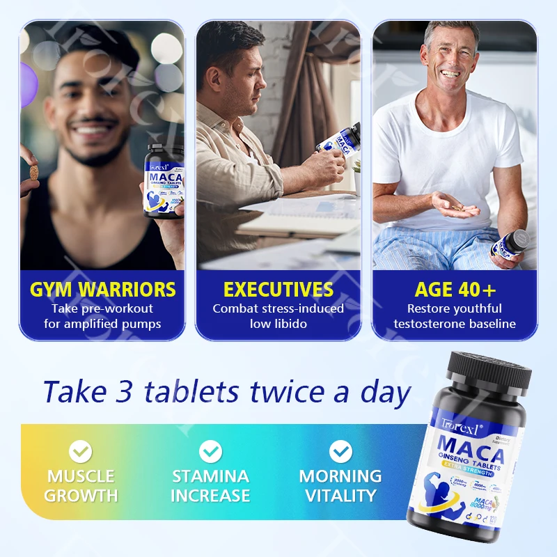 120 قبعة ماكا أشواغاندا الجينسنغ الصباح الطبيعي القدرة على التحمل وتعزيز التدفق محسن دعم المناعة | كوشير/حلال معتمد #2