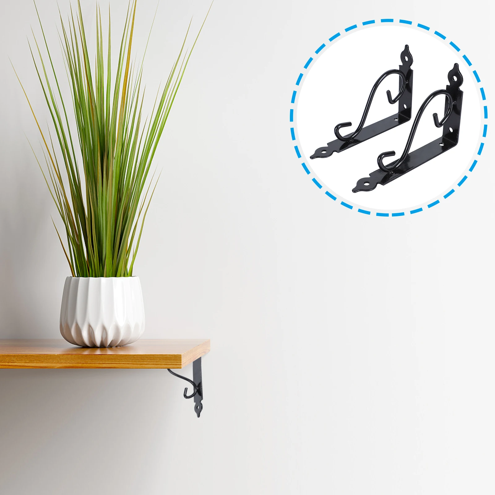 

2pcs Iron Shelf Bracket Heavy Duty Wall Mounted Rack Support Black White Finish Rustic Style Storage Display Triangle Brackets