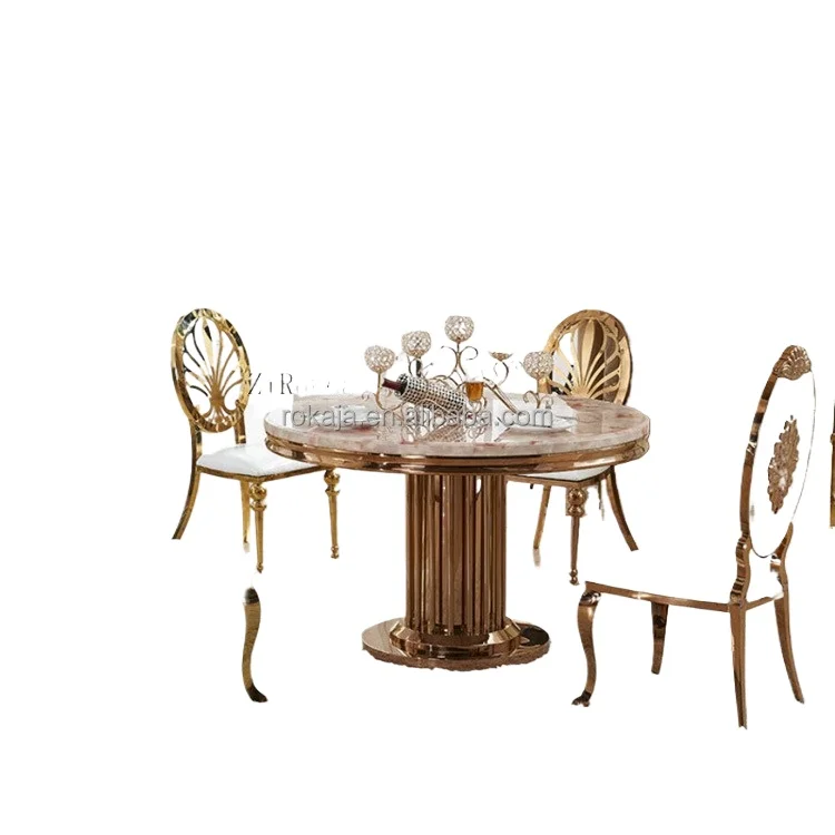Dining table round marble top dining room furniture dining table set modern gold titanium stainless steel foot