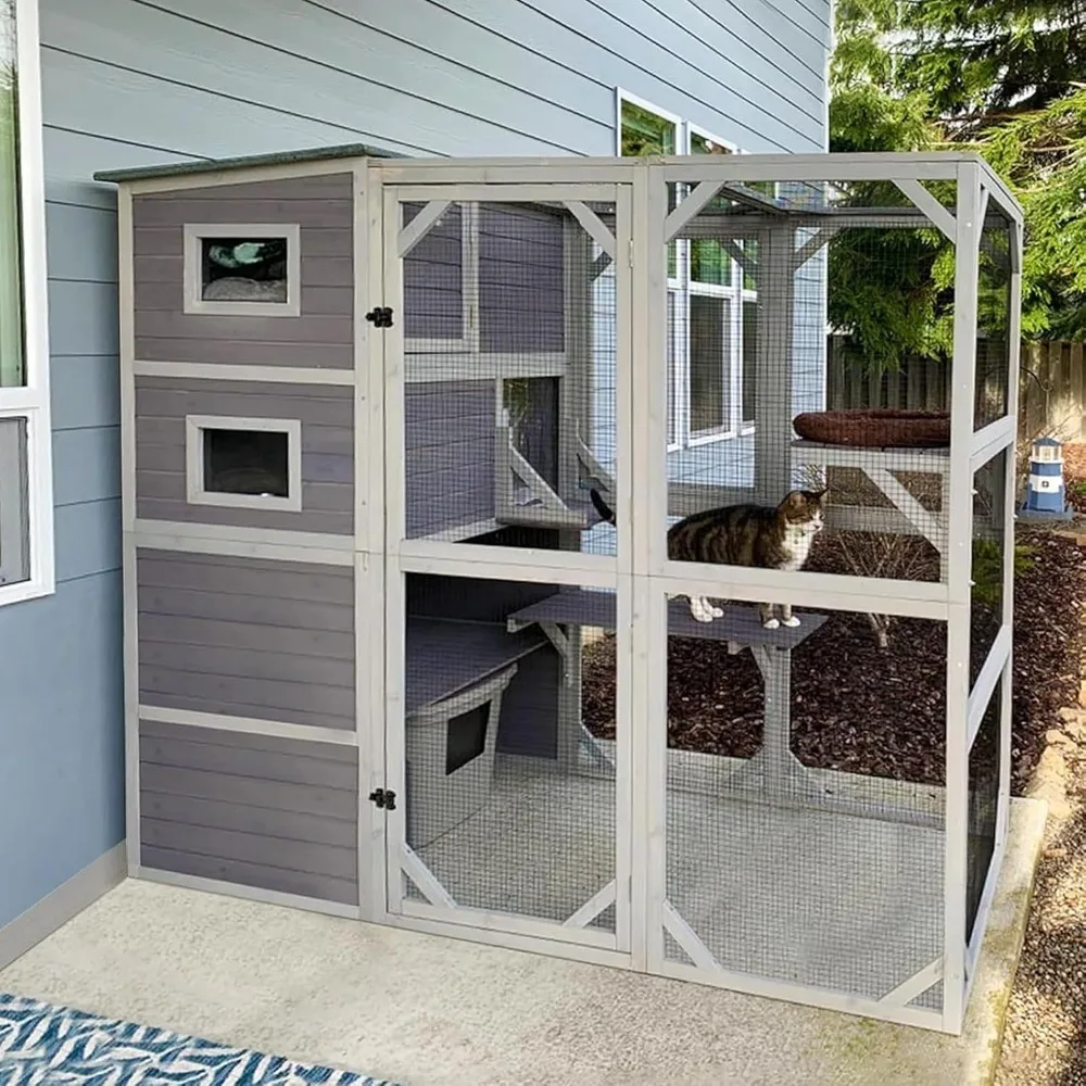 

House Catio Outdoor Cat Enclosure 76,8 Большое укрытие для котят для кошек на открытом воздухе, патио, большая всепогодная клетка для кошек с окном