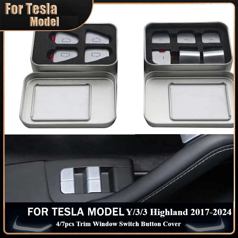 4/7pcs Trim Window Switch Button Cover For Tesla Model Y/3/3 Highland 2017-2024 Window Lift Button Patch Car Accessories