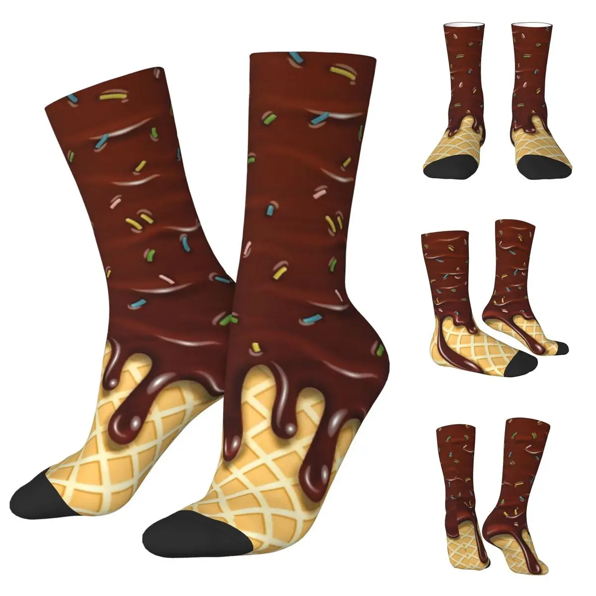 

Nutty Chocolate Ice Cream Waffle 10 cosy Unisex Socks,Windproof Happy 3D printing Socks,Street Style Crazy Sock