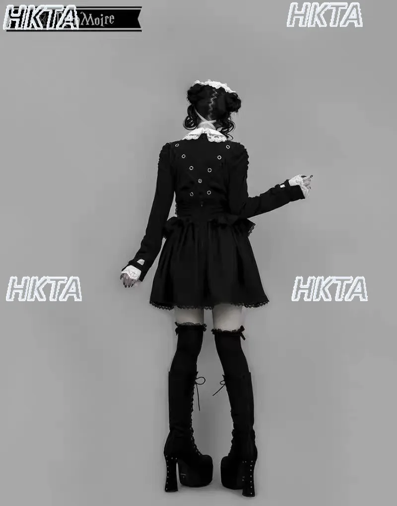 Japonais Harajuku Punk foncé Lolita produit en série maille brodée Patchwork chemise de Base noire hiver nouveau T-Shirt à manches longues haut