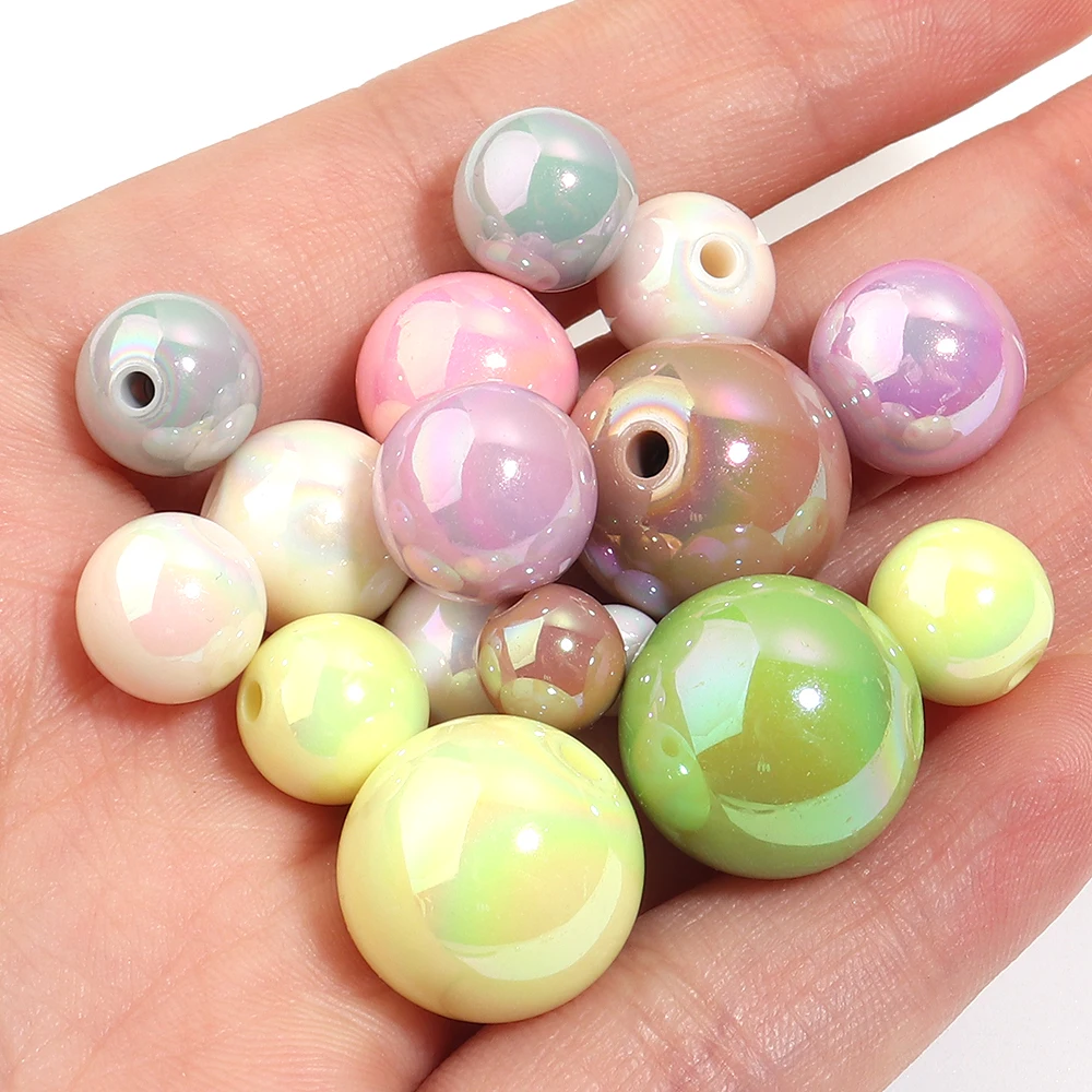 20-200pcs/lot 6/8/10/12/14/16mm AB Color Plated Round Acrylic Beads Loose Spacer Bead DIY Bracelet Jewelry Making Accessories