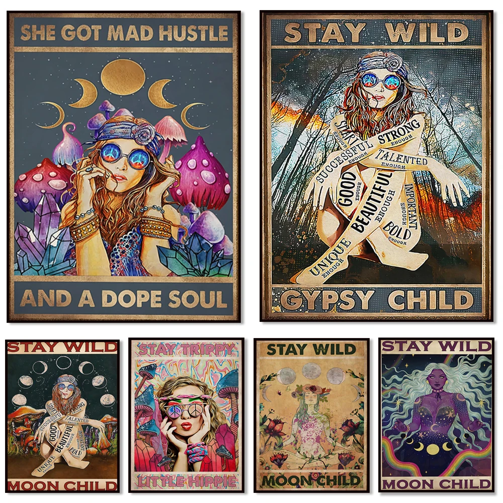 

Stay Trippy Little Hippie Vintage Poster, Home Decor Canvas Wall Art Prints Hippie Art Print Living Room Decoration Unique Gift