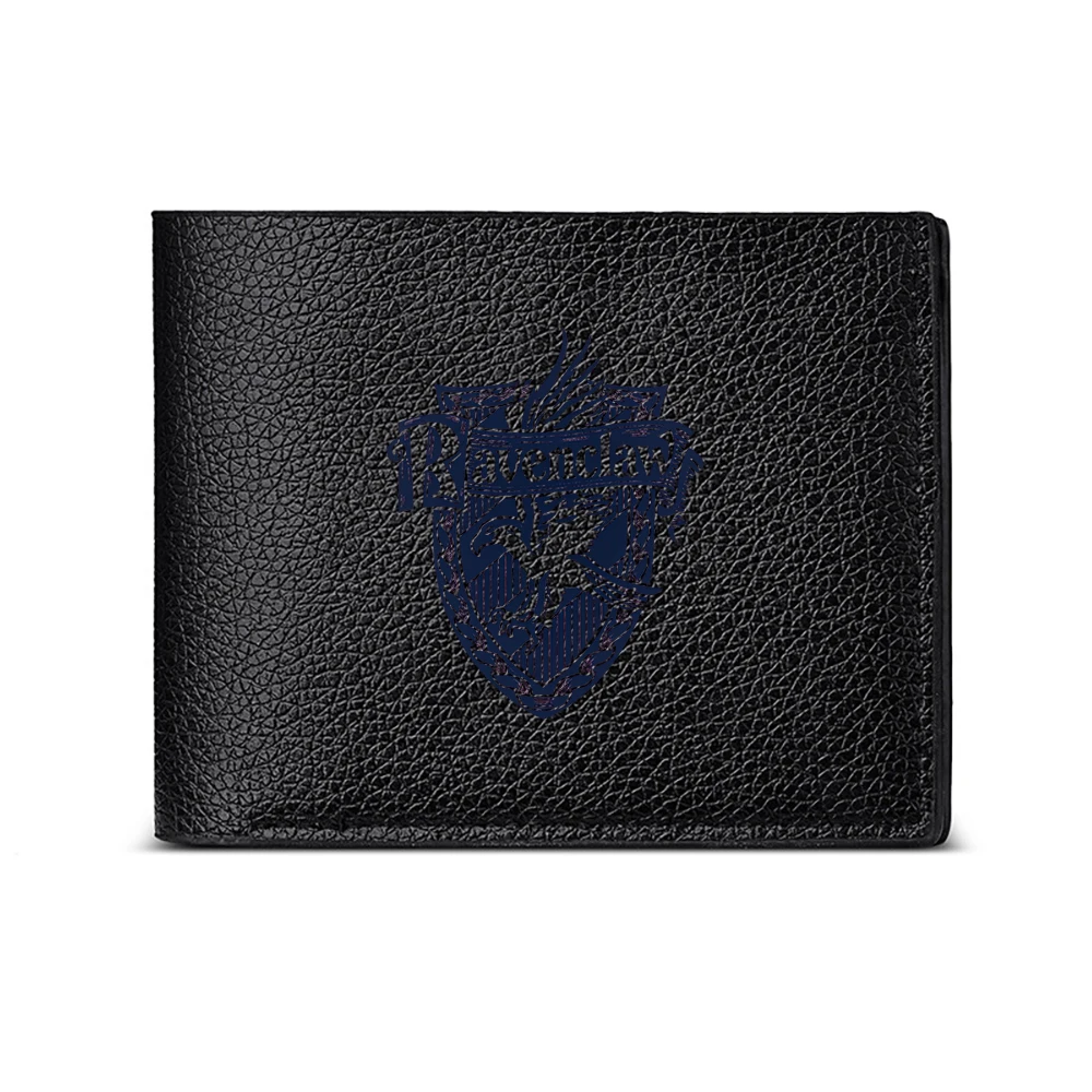 Black Leather Wallet With Blue Shield Emblem Featuring Crown And Text Design For Men's Casual Business Use