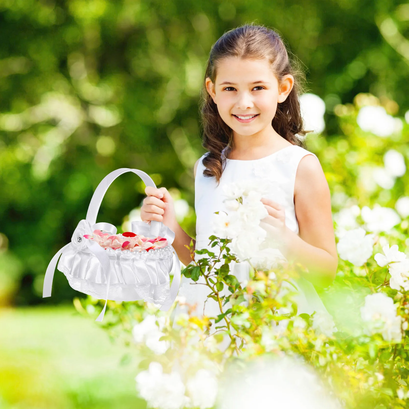 

4 pcs Flower Satin Ribbon Bowknot Pearl Decorative Wedding Ceremony Lightweight Handle Storage For Small Flower