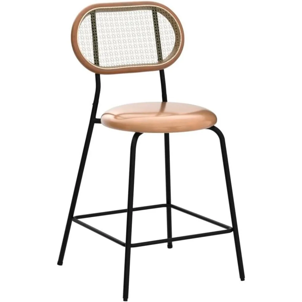 Cadeira estofada couro falso da barra com quadro do metal e encosto do Rattan, resistente e fácil, macio e confortável Material