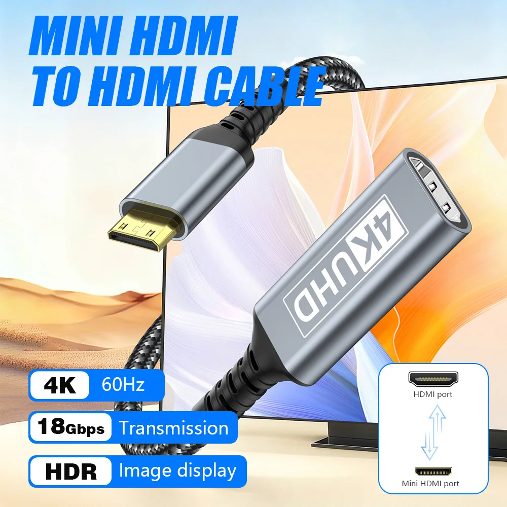 4K/60Hz Micro/Mini HDMI Adapter High-Speed Male to Female HD 3D for PS4 Tablet XBOX Camera GoPro Mini Micro Adapter 20cm Cable