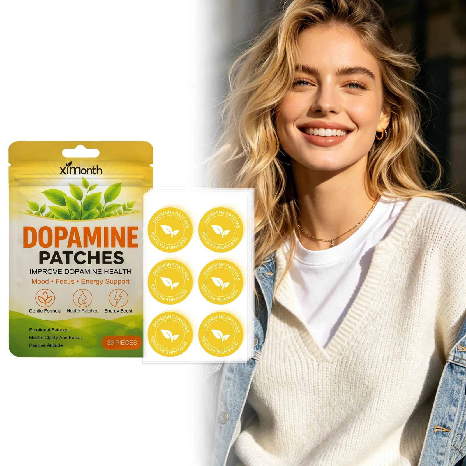 Dopamine Patches Instant Mood & Focus Enhancement Vitality Boost Concentration Aid Mental Clarity Long Lasting Daily Work Study