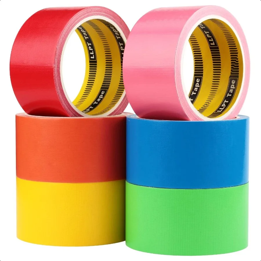 LLPT Cinta adhesiva de colores, 6 paquetes premium, 2 pulgadas x 30 pies por rollo, cinta colorida a granel surtida, desgarro a mano incluida para paquetes móviles