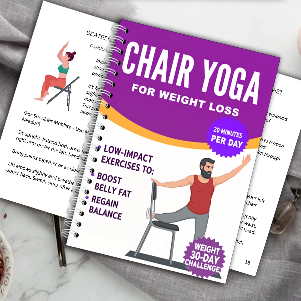 Chair Yoga Logbook Notebook Fitness Plan for Seniors Over 60, 30 Day Challenge for Balance Flexibility, A5 Easy to Follow