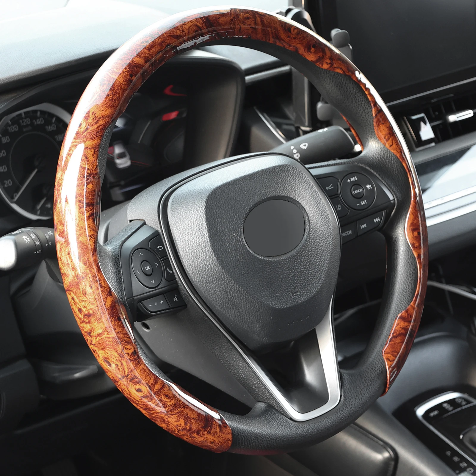 Mahogany Car Steering Wheel Cover Wood Grain PVC Breathable Non-slip Universal 38cm 15inch for Toyota Corolla Rav4 Camry Prius