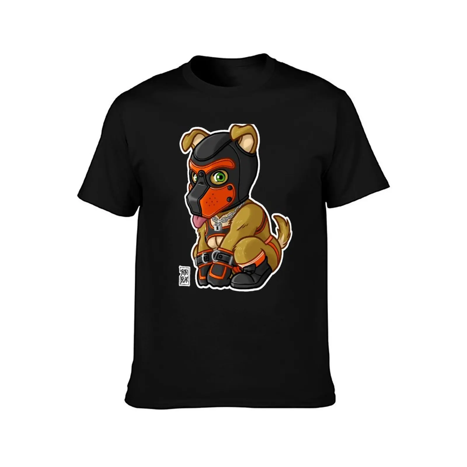 PLAYFUL PUPPY - ORANGE MASK - BEARZOO SERIES T-Shirt, Summer Casual Cotton Tee, Oversized Streetwear Tops, Vintage Graphic Print