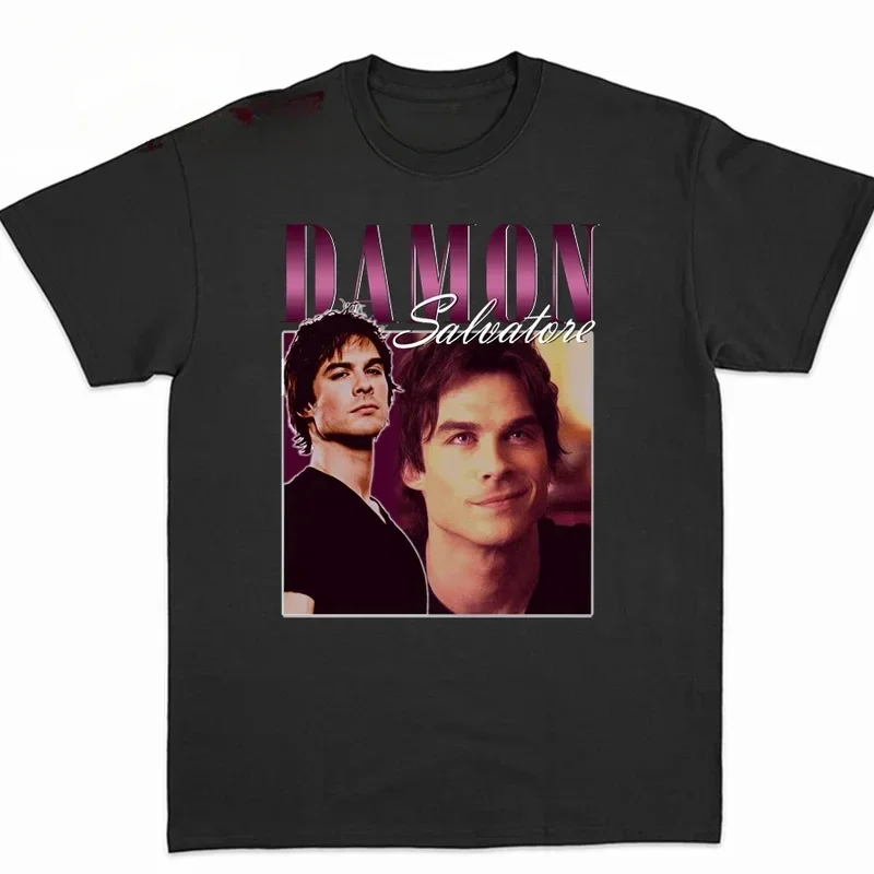 Damon Salvatore The Vampire Diaries Chronicles Vampiricas T-shirt Women T Shirt 90s Cool Men T-shirt Streetwear Female Tops
