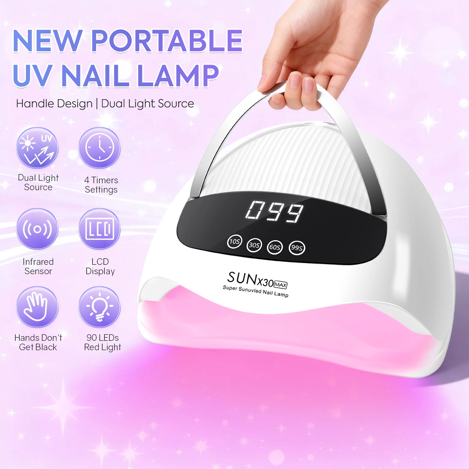 Professional 380W UV Nail Lamp With 4 Timer Setting Red Lights Nail Dryer 90LEDS For Fast Nails Gel Polish Manicure Tool