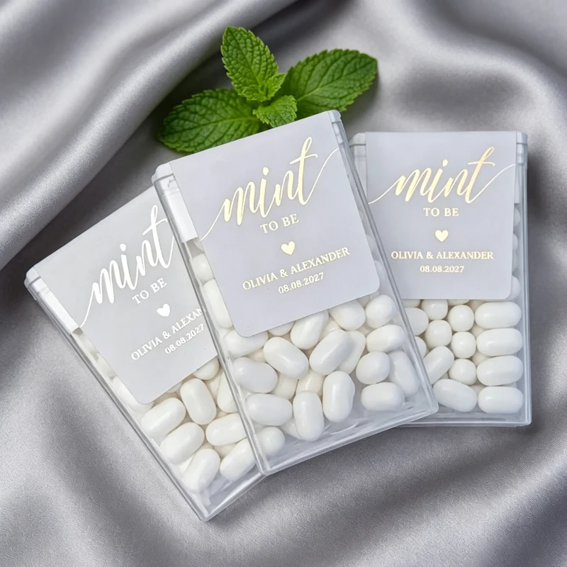 

42/98pcs Personalized Wedding Stickers with Mint to Be, Custom Sticker Labels with Gold foil, MINTS NOT INCLUDED!