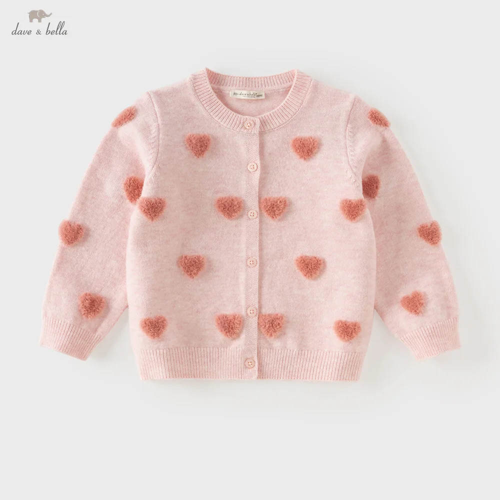 Dave Bella Cardigan For A Girl Autumn Clothes Child Kids' School Sweater Coat Spring Costume Elegant Pink Love Pattern DB3263693
