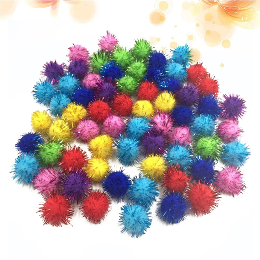 200pcs Assorted Sparkle Glitter Pom Poms Balls for Craft Kids DIY Accessories 30mm Tinsel Pom Pom Balls