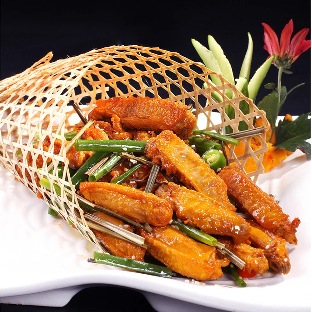 

12Pcs Handmade Bamboo Mesh Mats Oil Resistant Fried Food Holder Steamer Pad Decorative Kitchen Cooking Dish Mat