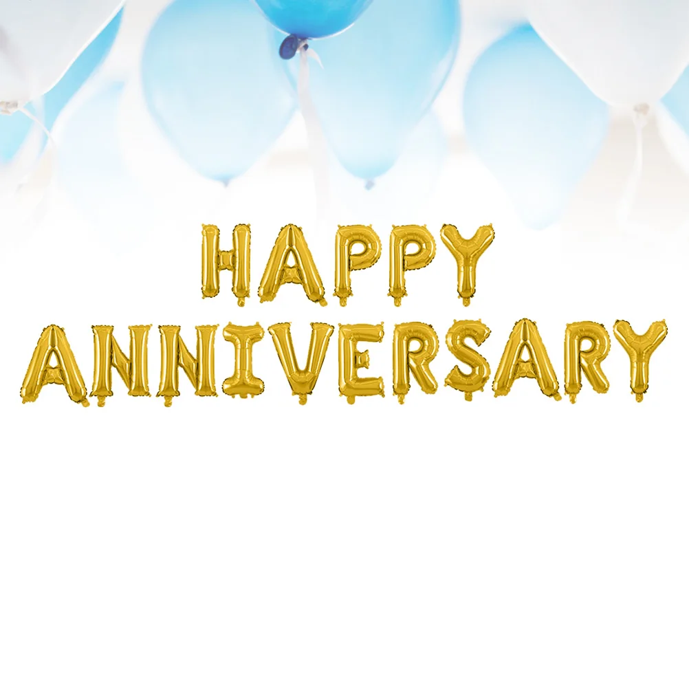 

16 Inch Happy Anniversary Letter Aluminum Film Balloons Wedding Party Decoration Set Golden For Bedroom Wall Outdoor