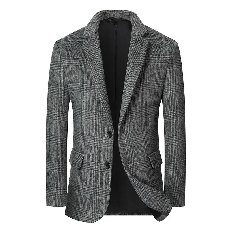 Men Business Casual Plaid Blazers Jackets Woolen Suits Coats New Fashion Male Cashmere High Quality Slim Blazers Jackets Coats 5