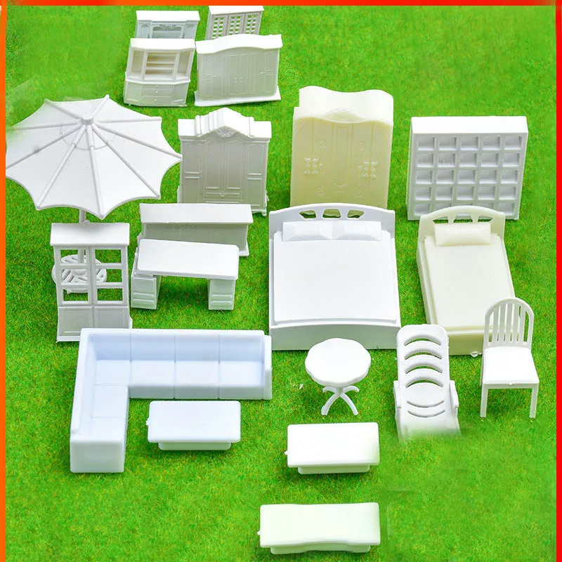 Miniature Furniture Set for Dollhouse, 50 Scale, Includes Sofa, Couch, Table, Chair, Cabinet, Bookshelf, Cupboard Model Buildind