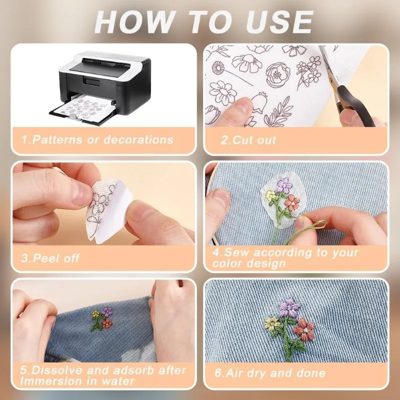 10pcs Blank Embroidery Water Soluble Stabilizer Self Adhesive Nonwoven Fabric Embroidery Backing and Top Cloth Water Soluble
