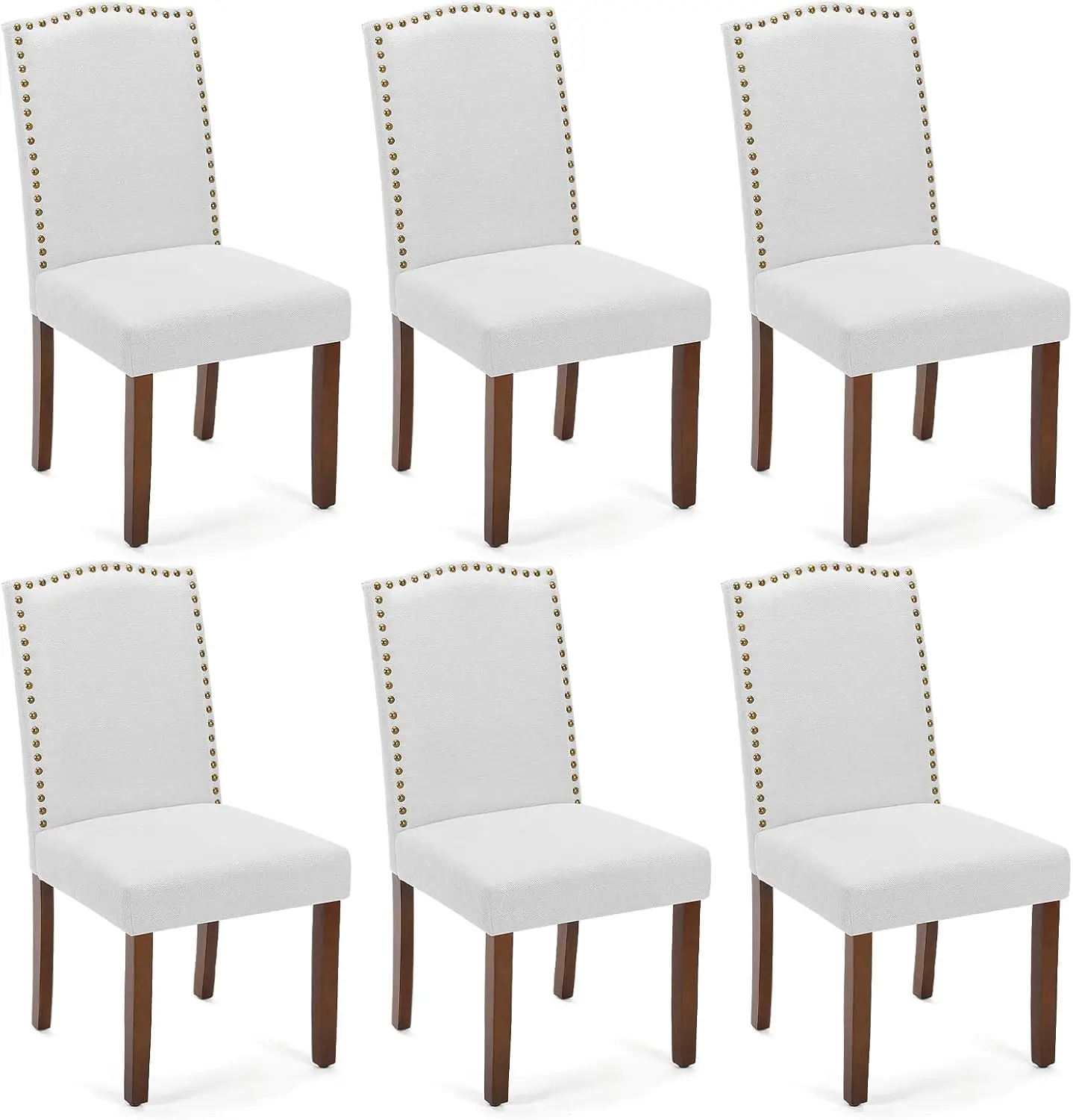 Dining Chairs Set of 6, Fabric Dining Room Chairs, Upholstered Parsons Chairs with Nailhead Trim & Rubber Wood Legs, Kitchen