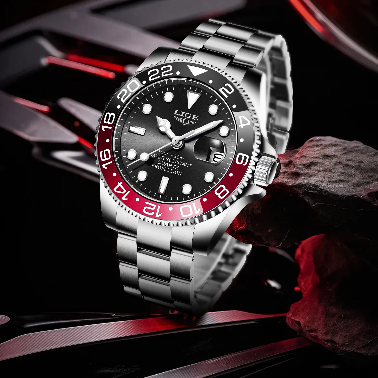 LIGE quartz wristwatch brand new men's watch luminous stainless steel business luxury clock waterproof gift mens watch reloj+BOX