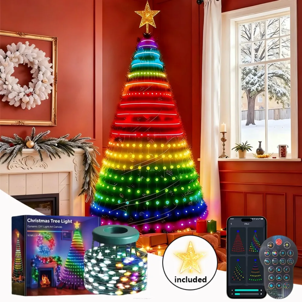 7FT Smart Christmas Tree Lights RGBIC LED Fairy Lights APP Control DIY Pattern Timer Music Sync for Christmas Tree Decoration
