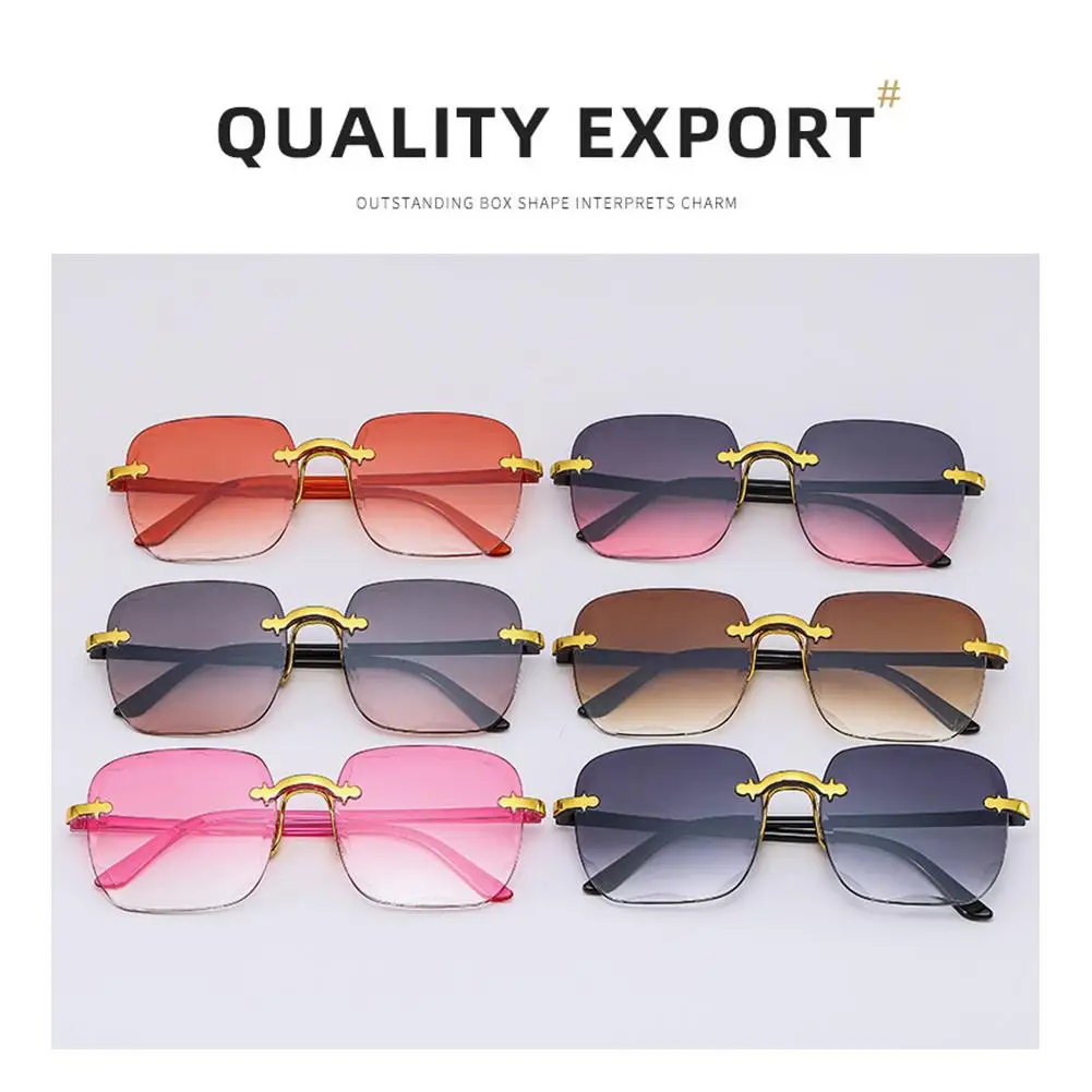 New Rimless Cut Edge Sunglasses Fashion Designer Rectangle Gradient Color Glasses Anti-ultraviolet Glasses For Female Male