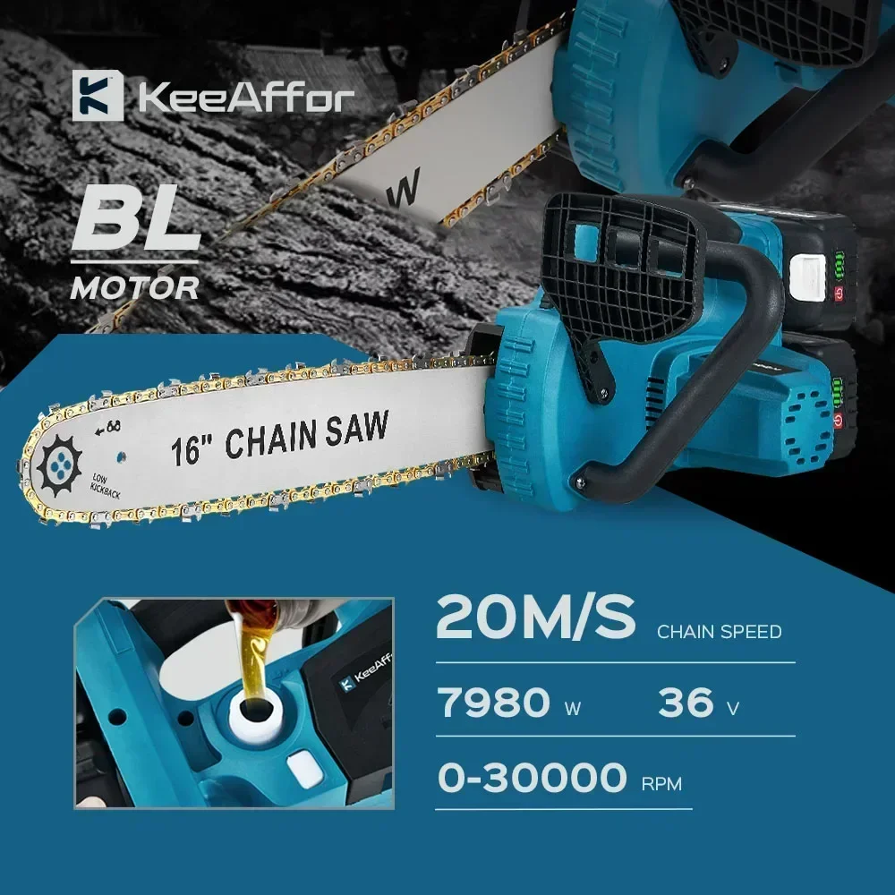 

KEEAFFOR 7980W Electric Chain Saw Brushless 16 Inch Electric Cutting Woodworking Cordless Saw Power Tool For Makita 18V battery