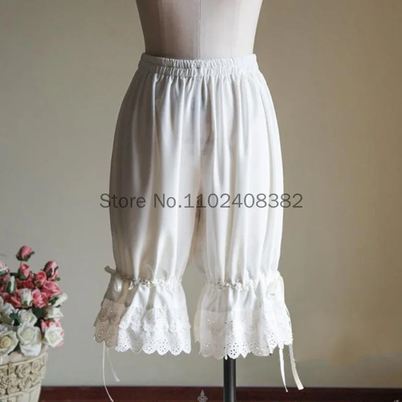 Women Fashion Classic Medieval Victorian Short Pants Vintage Underwear Lolita Shorts Lady Girl Ruffle Bow White Bloomers Pants