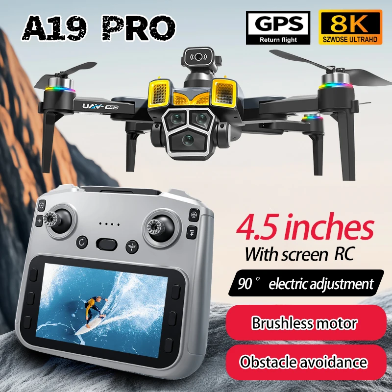 

НОВЫЙ A19 PRO GPS Дрон 8K Профессиональный HD Двойная камера 5G Бесщеточный двигатель FPV Квадрокоптер Складной аэрофотосъемка Дрон Игрушки