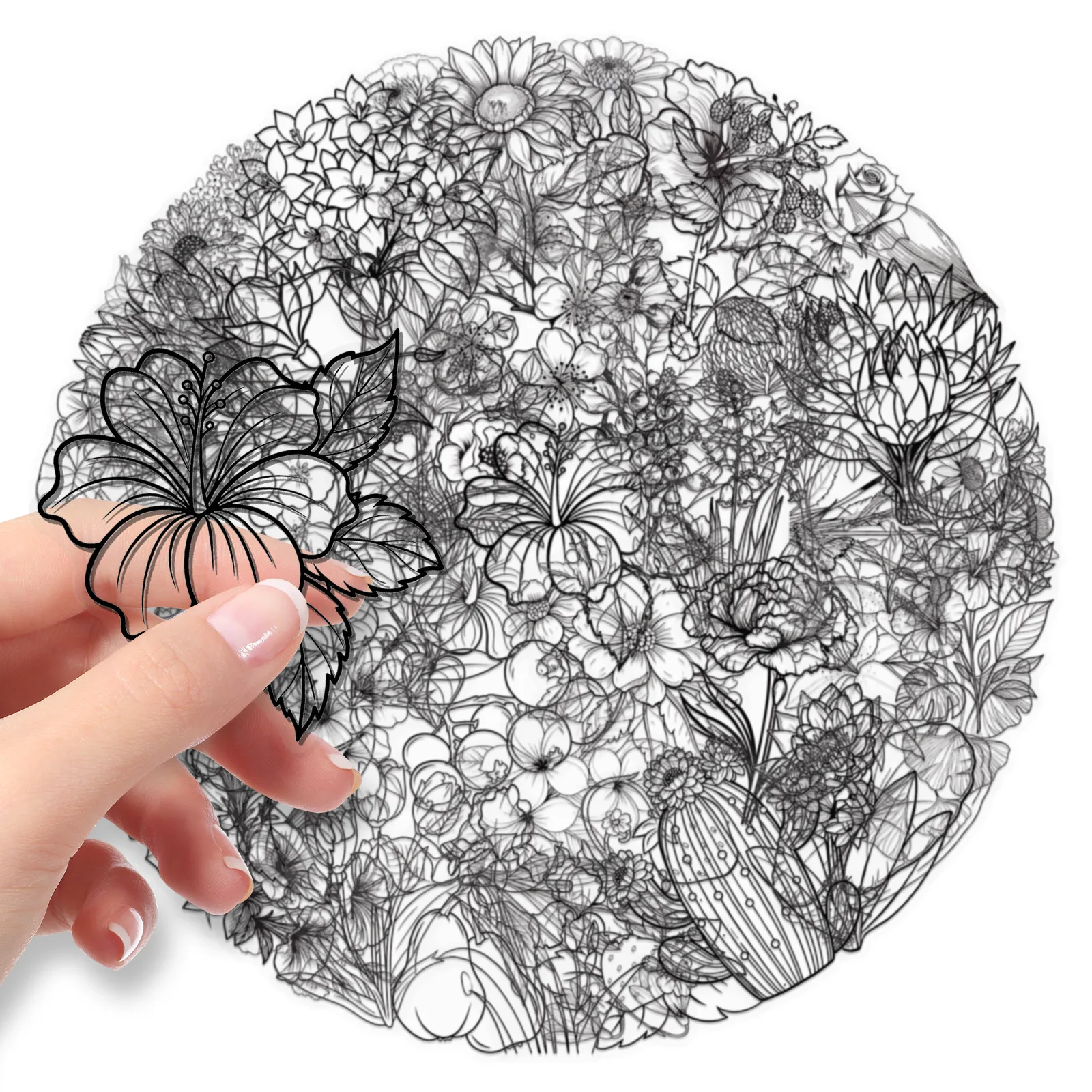 10/30/50 個漫画透明黒と白の植物ステッカー花柄クリエイティブ防水 PET 装飾魔法瓶カップ電話ケース