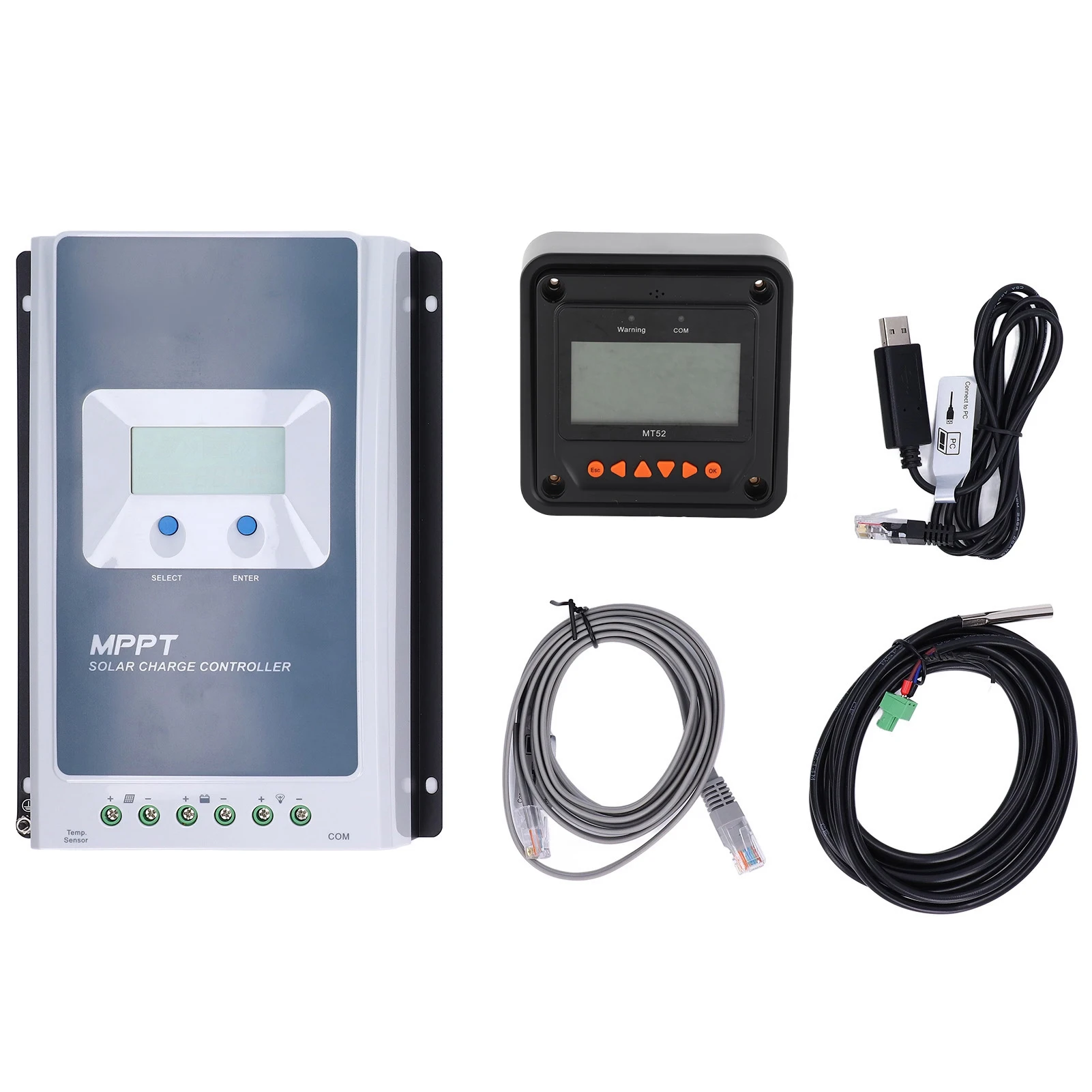 Solar Charge Controller MT52 Remote Control Header MPPT 40A 12V 24V with Temperature Probe