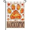 Fall Paw Print Welcome Garden Flag 12x18 Inch Double Sided Burlap, Autumn Maple Leaf Sign Small Flags Farmhouse Yard Outdoor jjp