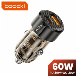 Toocki 60W Mini Car Charger Lighter Fast Charging  QC3.0 Mini PD Car USB Type C Phone Charger For iPhone15 Xiaomi Samsung Huawei