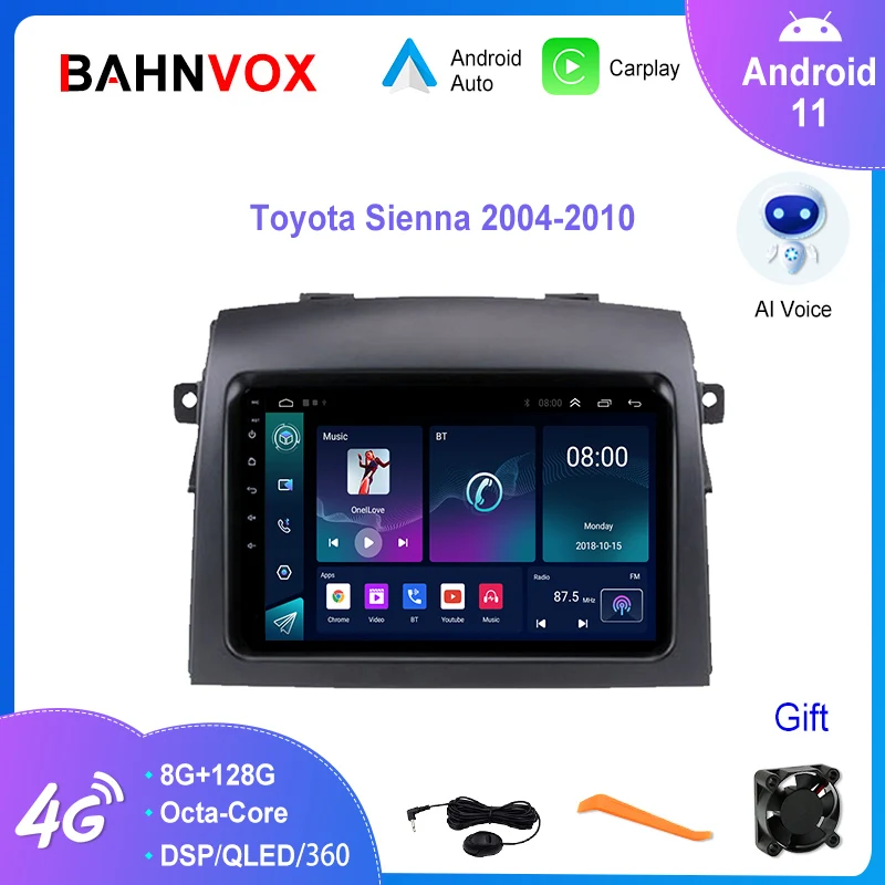 

9" Android 11.0 Car Radio for Toyota Sienna 2004-2010 GPS Navigation Stereo Multimedia Player 4G+WIFI Carplay Head Unit 2 Din